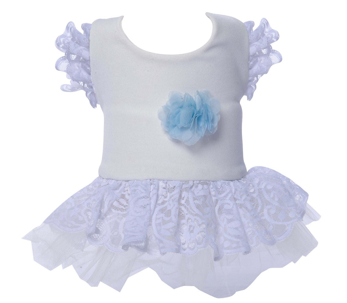 Bridal white pet dress with white lace and tulle ruffle