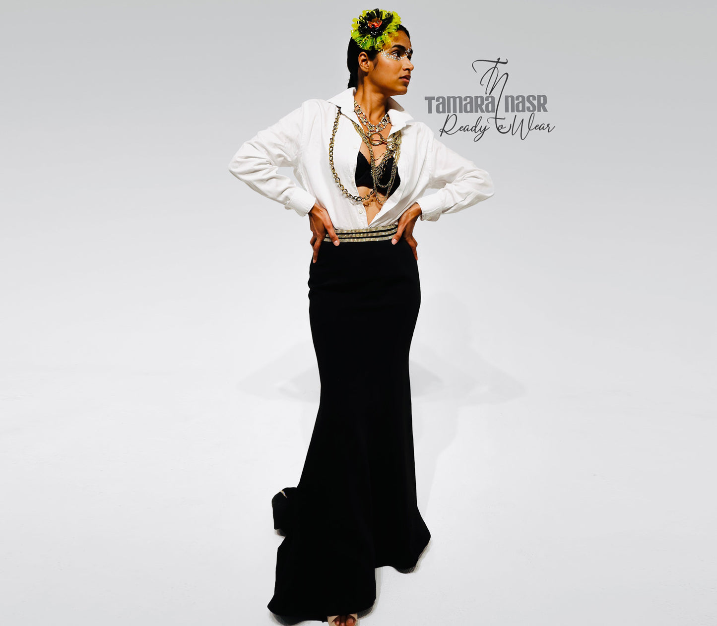 Fishtail black crepe skirt
