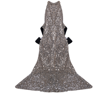 Silver sequins long dress with train for pets