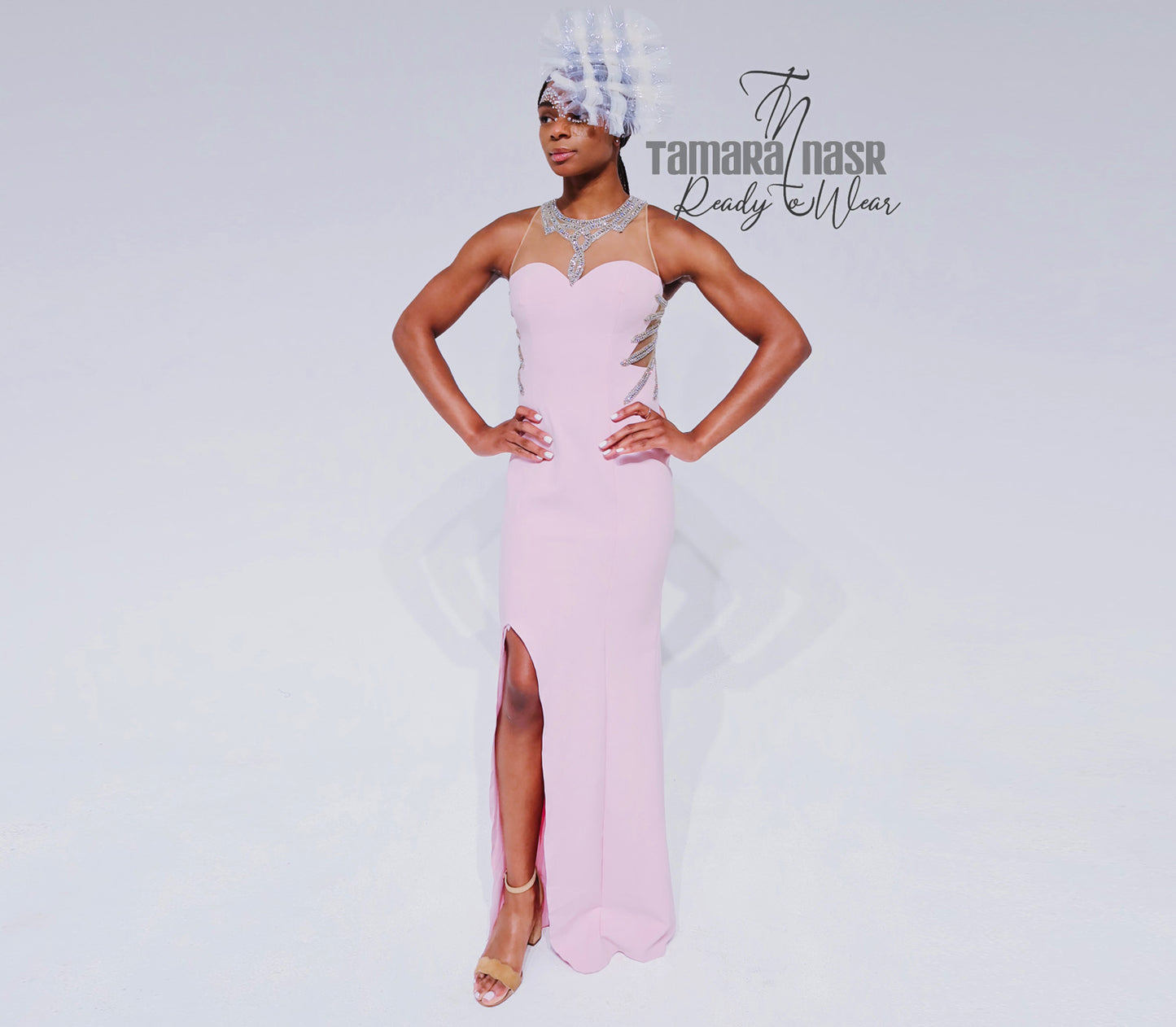 Pink open leg gala dress