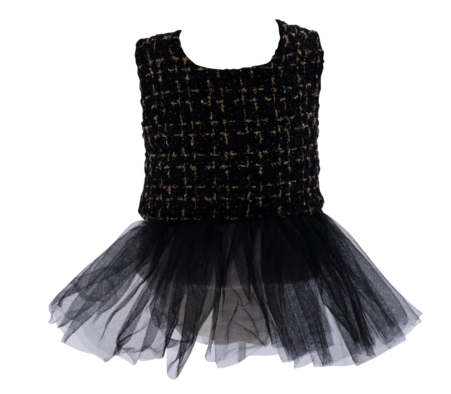 Black and gold pet dress with black tulle ruffle