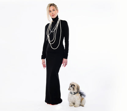 Black crepe pet dress with tulle ruffle