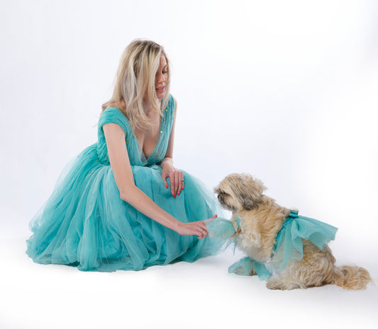 Sea green tulle tutu with ruffle same color tulle bracelets