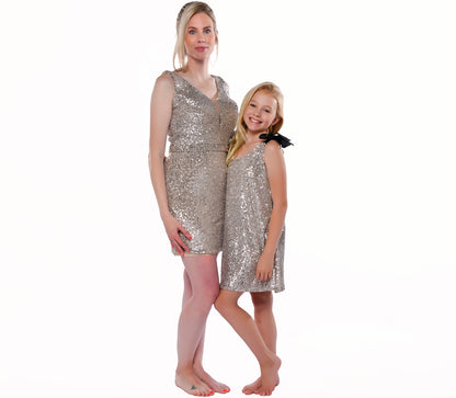 Silver sequins long dress with train for pets